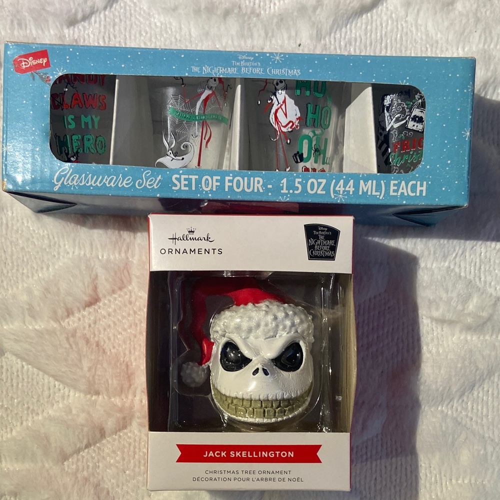 Disney Nightmare Before Christmas Glassware and Ornament Set